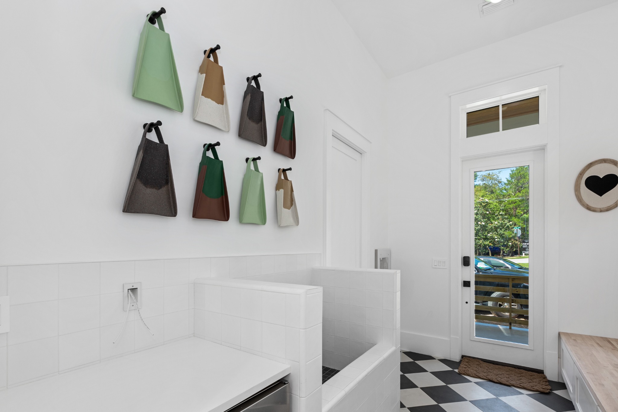 Mudroom with hanging hooks