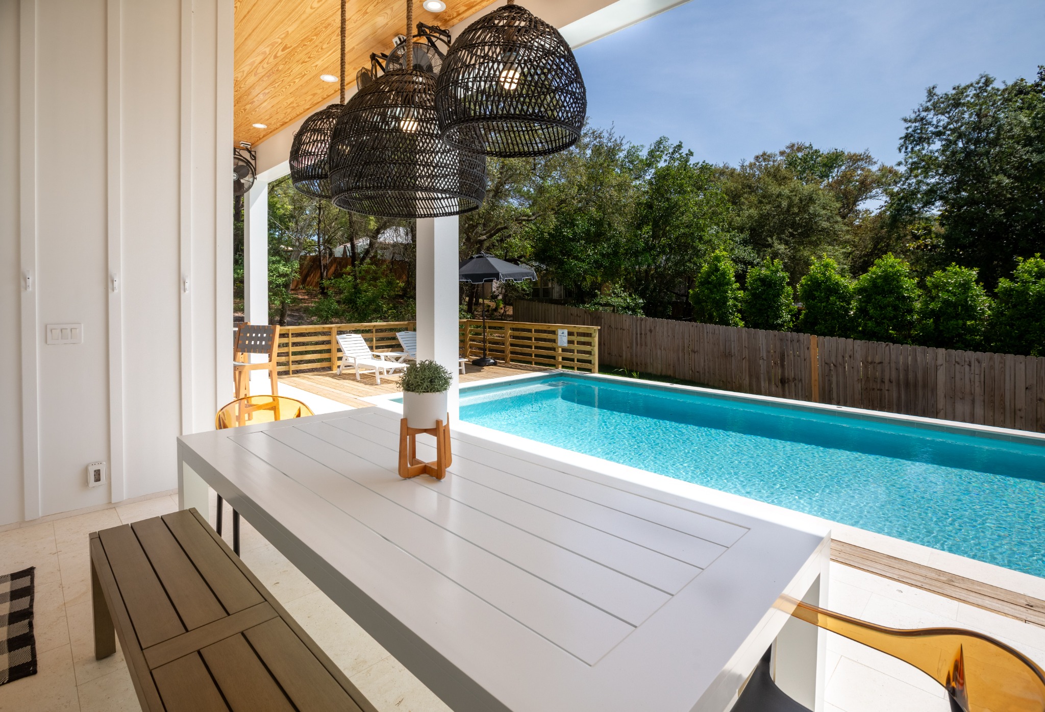 Pool deck with lounge chairs