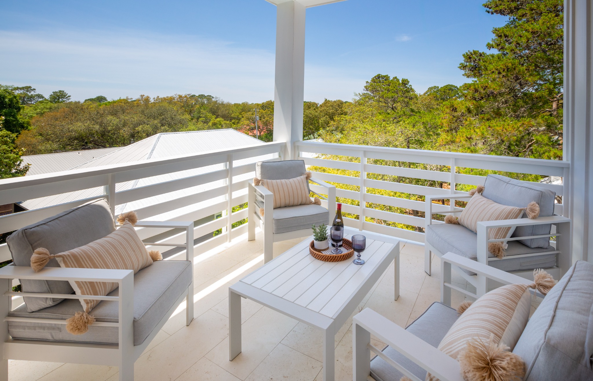 Upstairs porch overlooking the yard