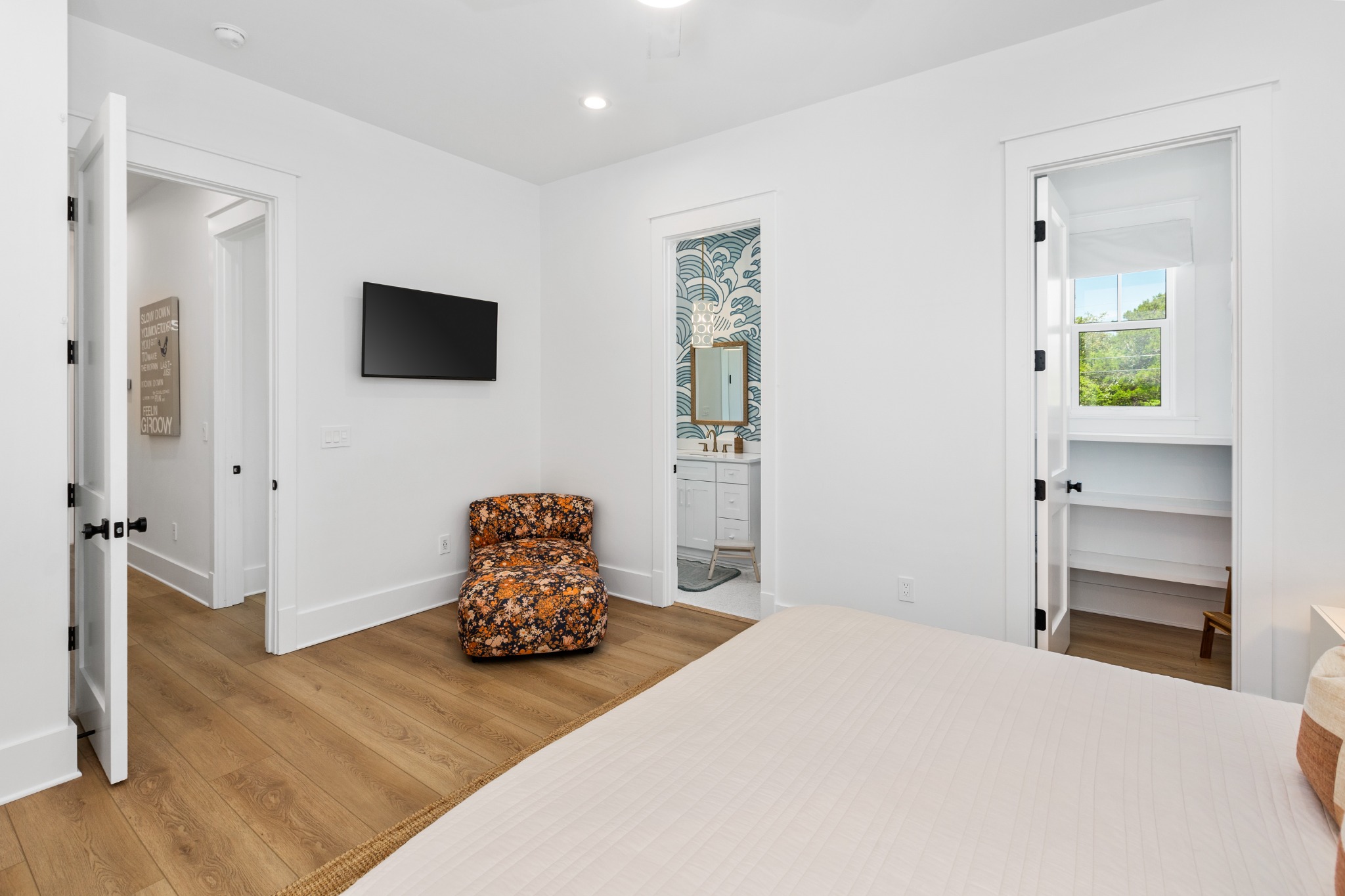 Bedroom with TV facing the bed