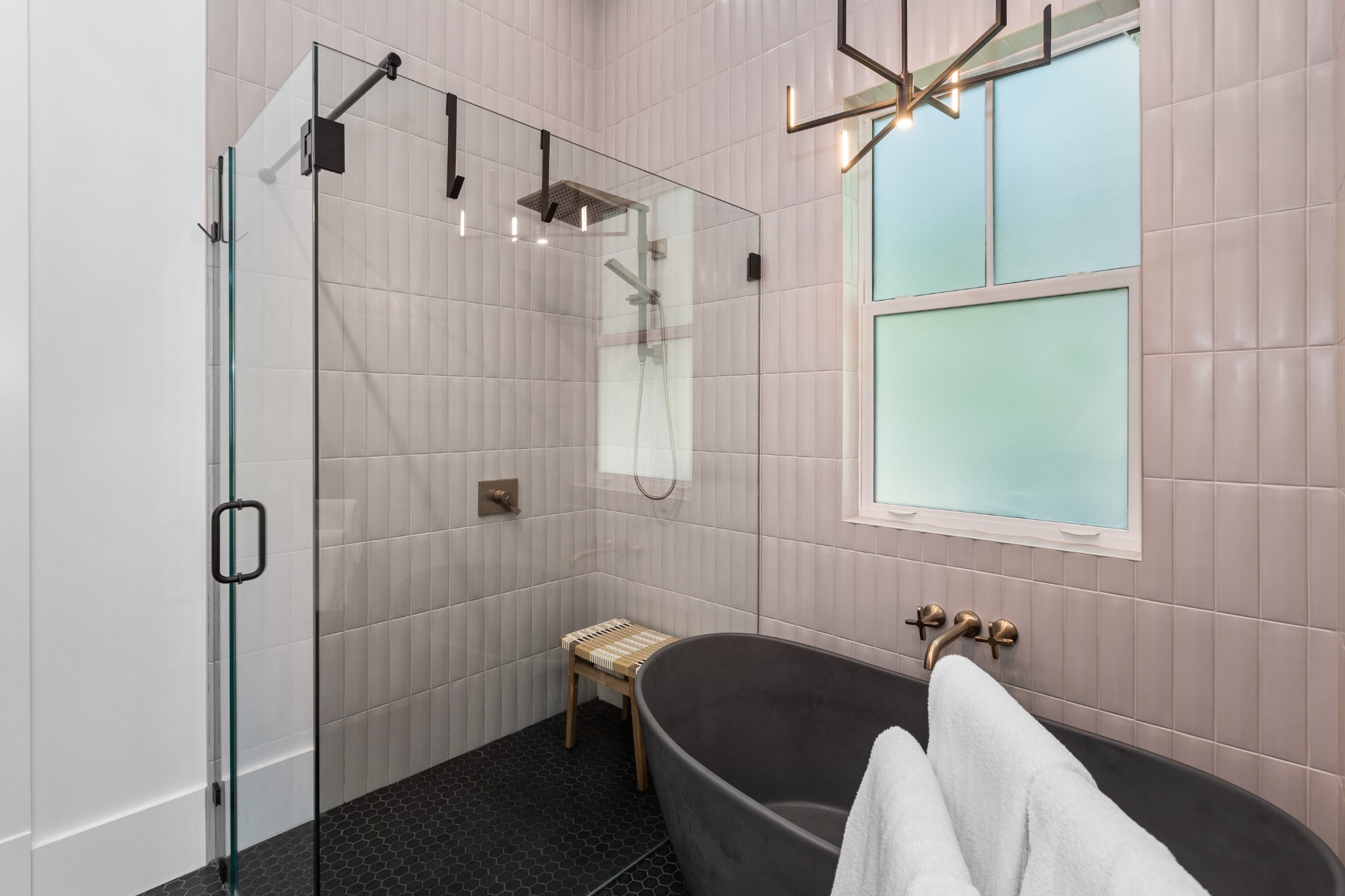 Bathroom shower with privacy window